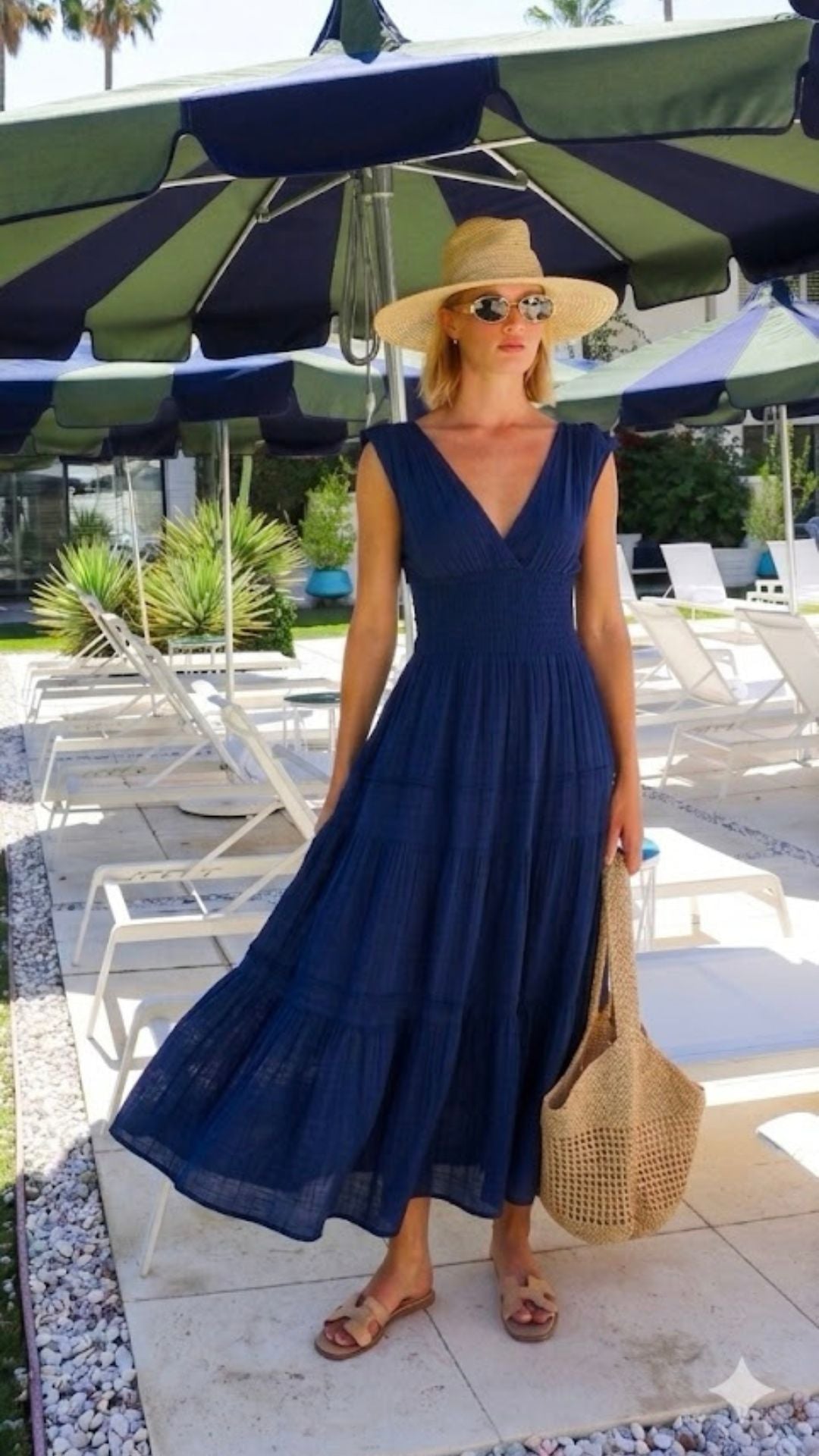 Smocked Dress Gauze - Navy