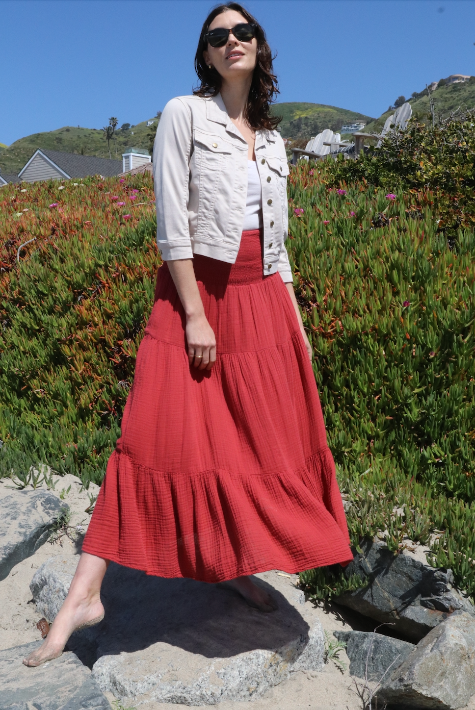Smocked Maxi Skirt Gauze - Cayenne