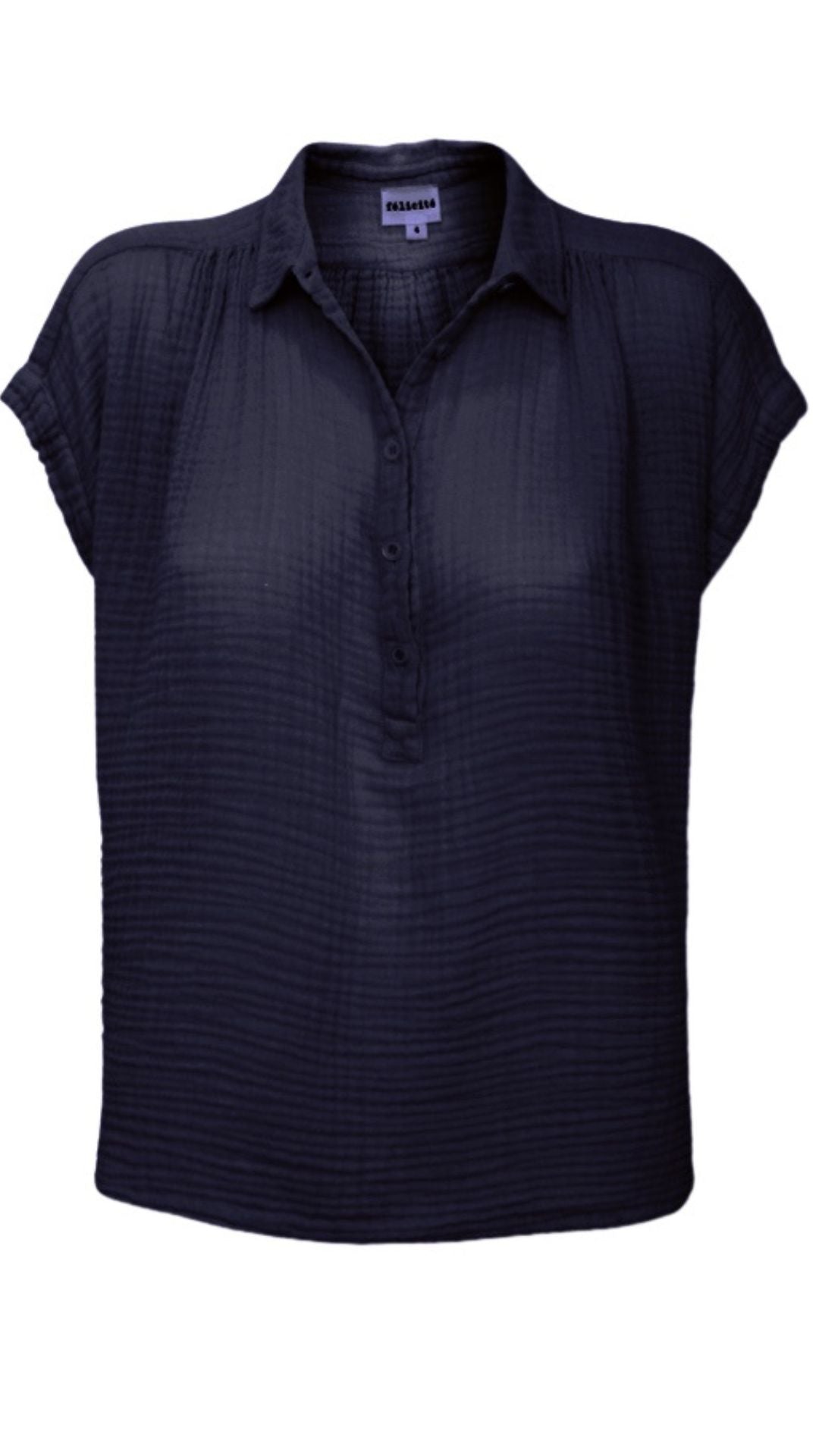 Pull Over Henley Top Gauze Navy