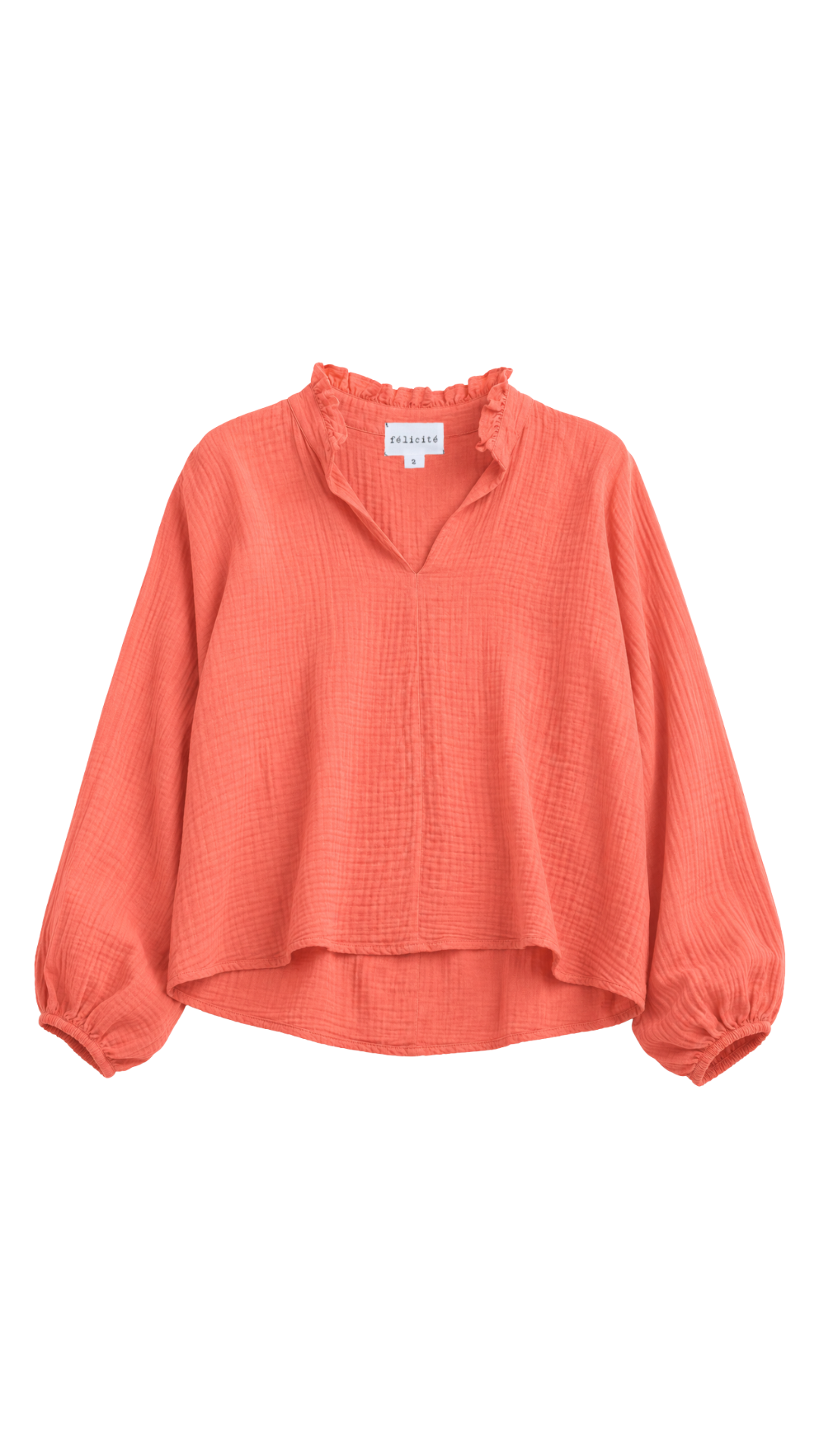Ruffle Collar Top Gauze - Coral Rock