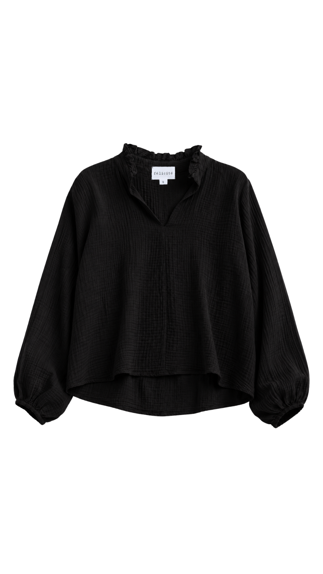 Ruffle Collar Top Gauze - Black