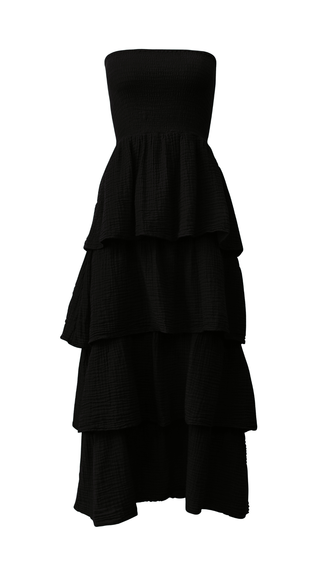 Strapless Tier Maxi Dress Gauze - Black