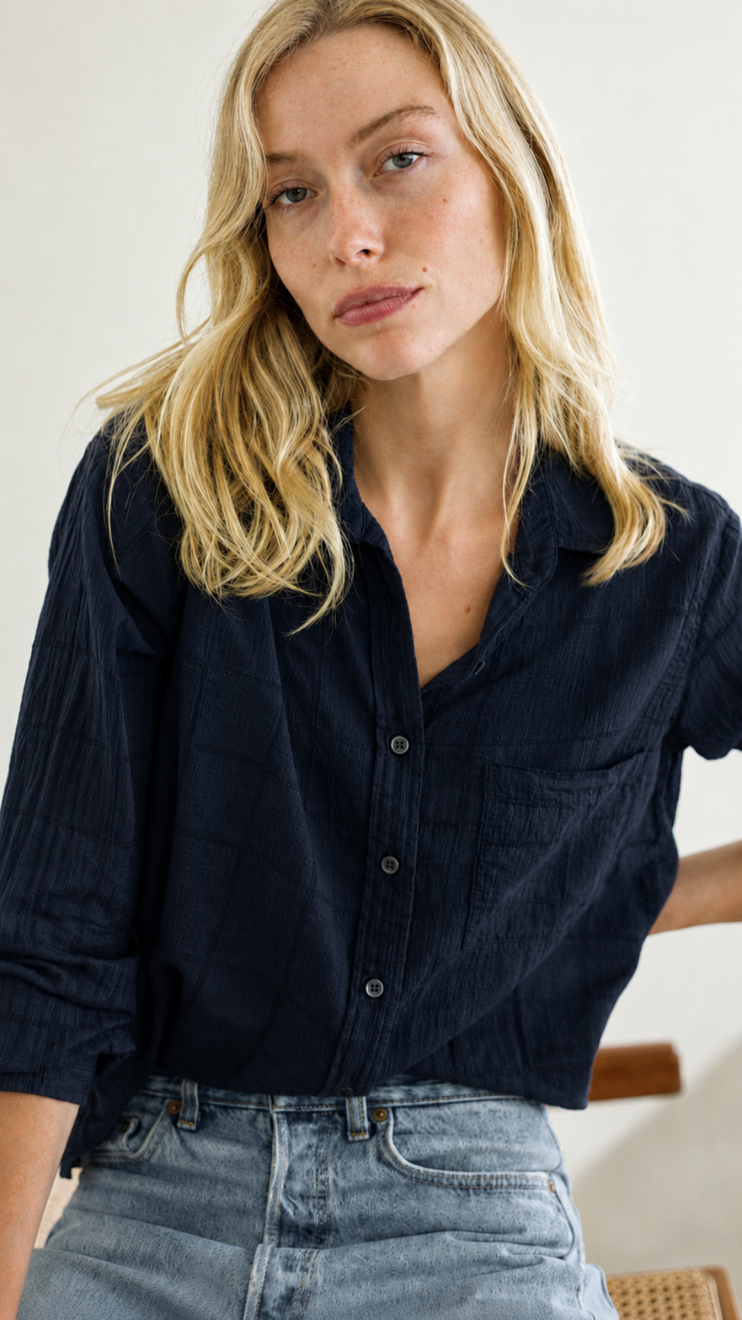 Boyfriend Top Check Cotton - Navy
