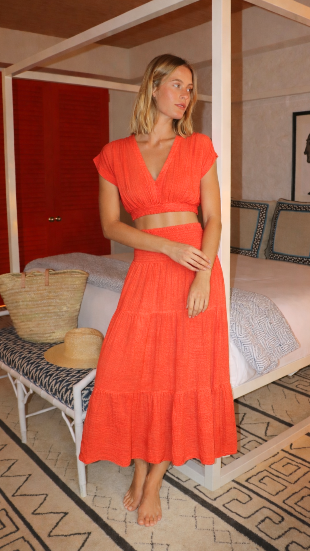 Smocked Maxi Skirt Gauze - Cherry