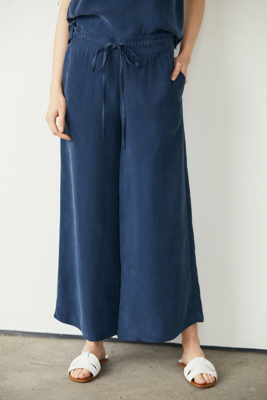 Wide Leg Pant Washed Cupro -Navy