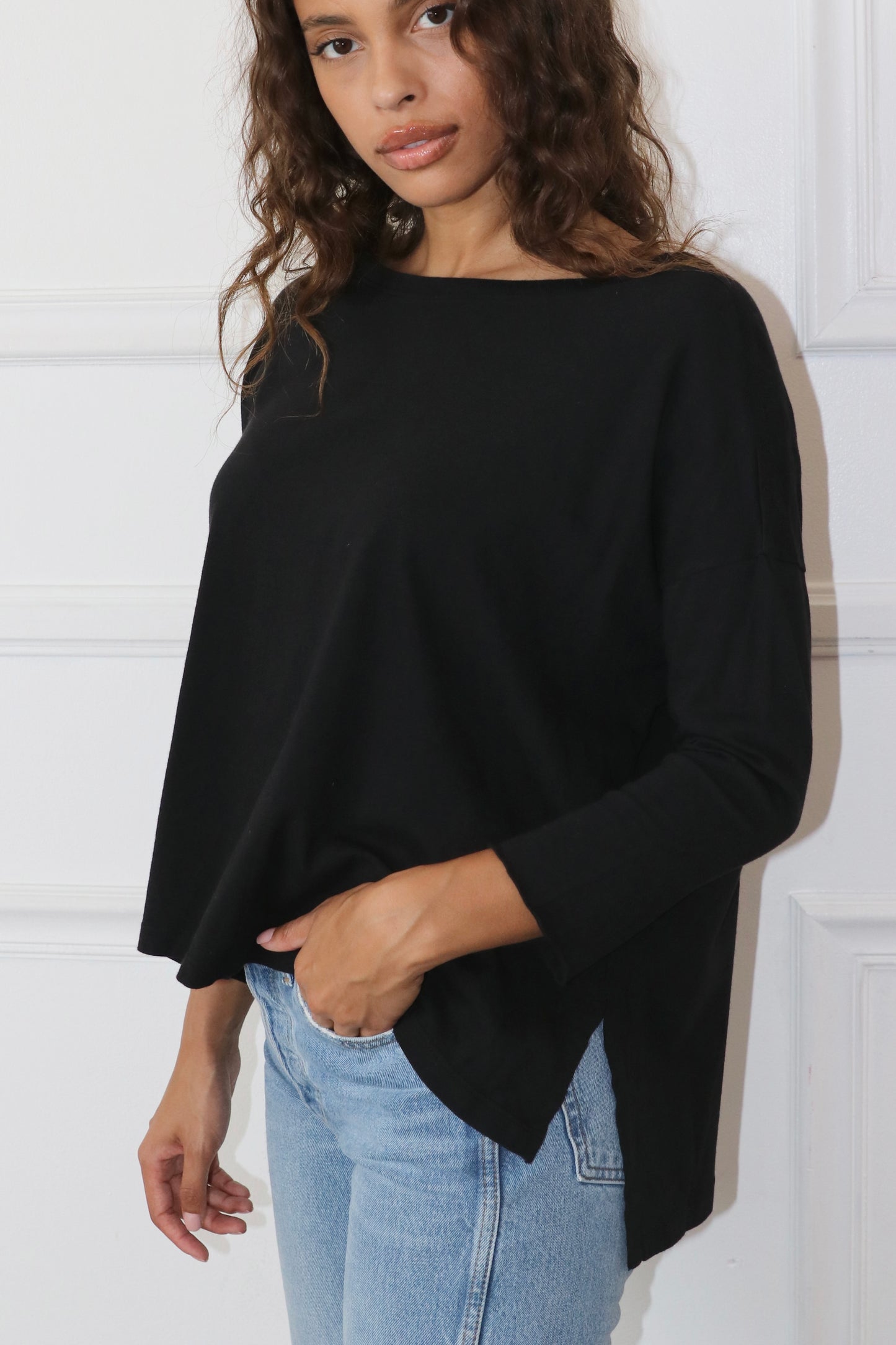 Drop shoulder Tee Cotton- Black