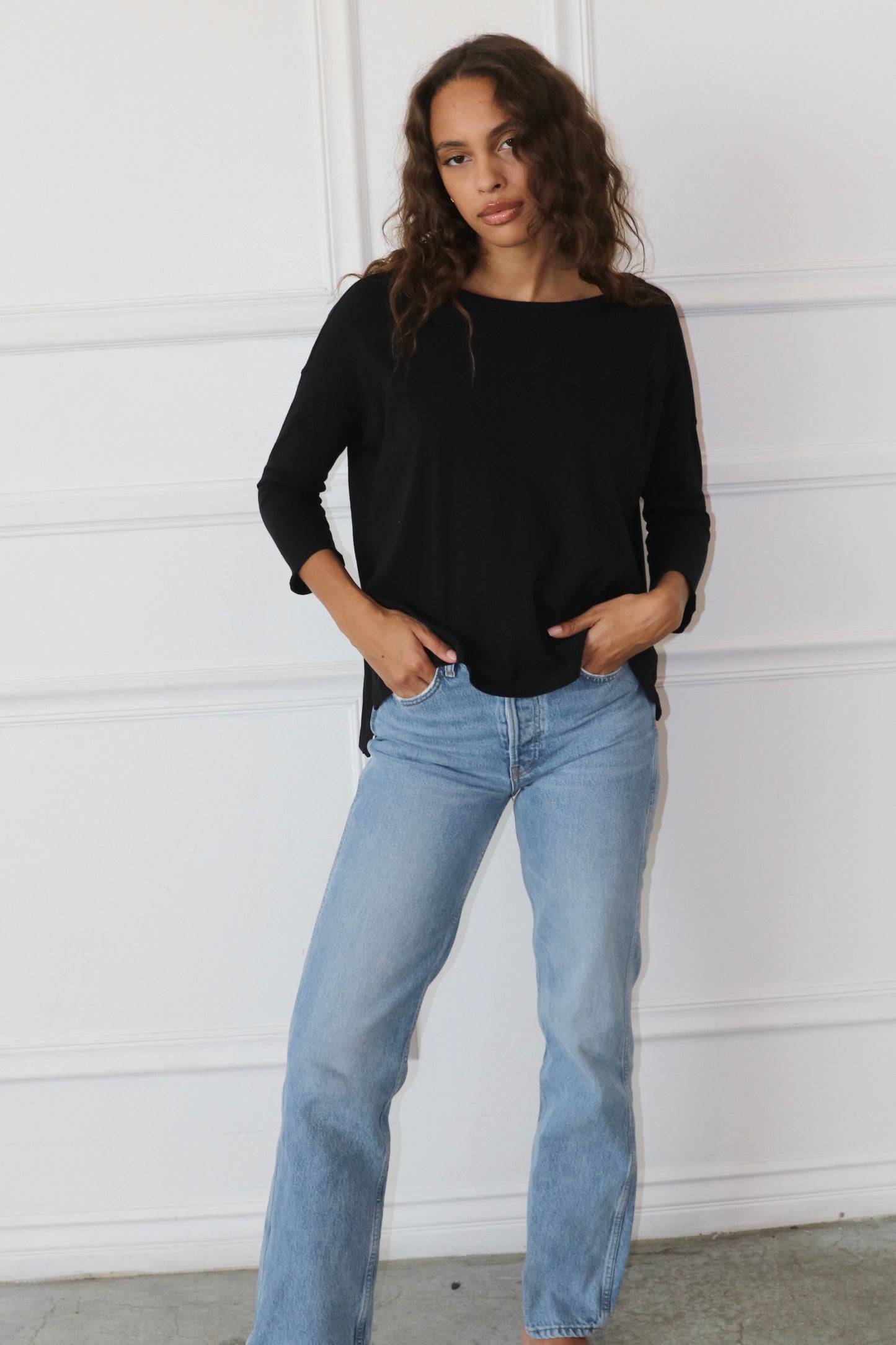 Drop shoulder Tee Cotton- Black