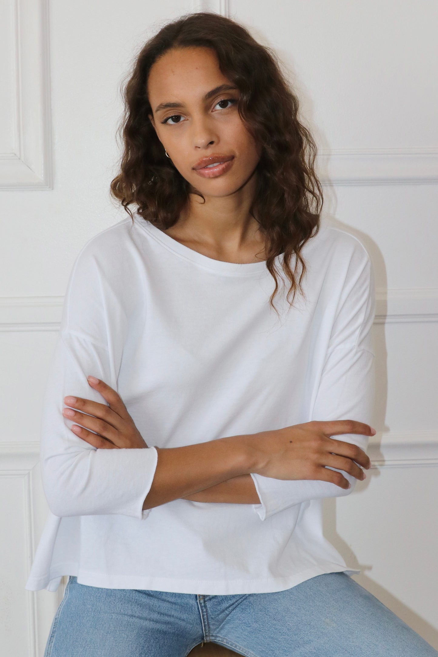 Drop shoulder Tee Cotton-White