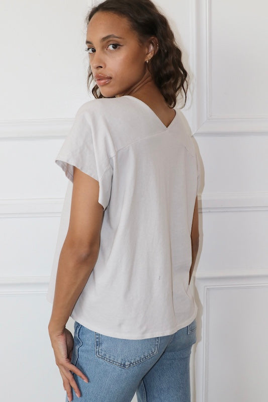 Crop Boxy V Neck Tee Cotton- Birch
