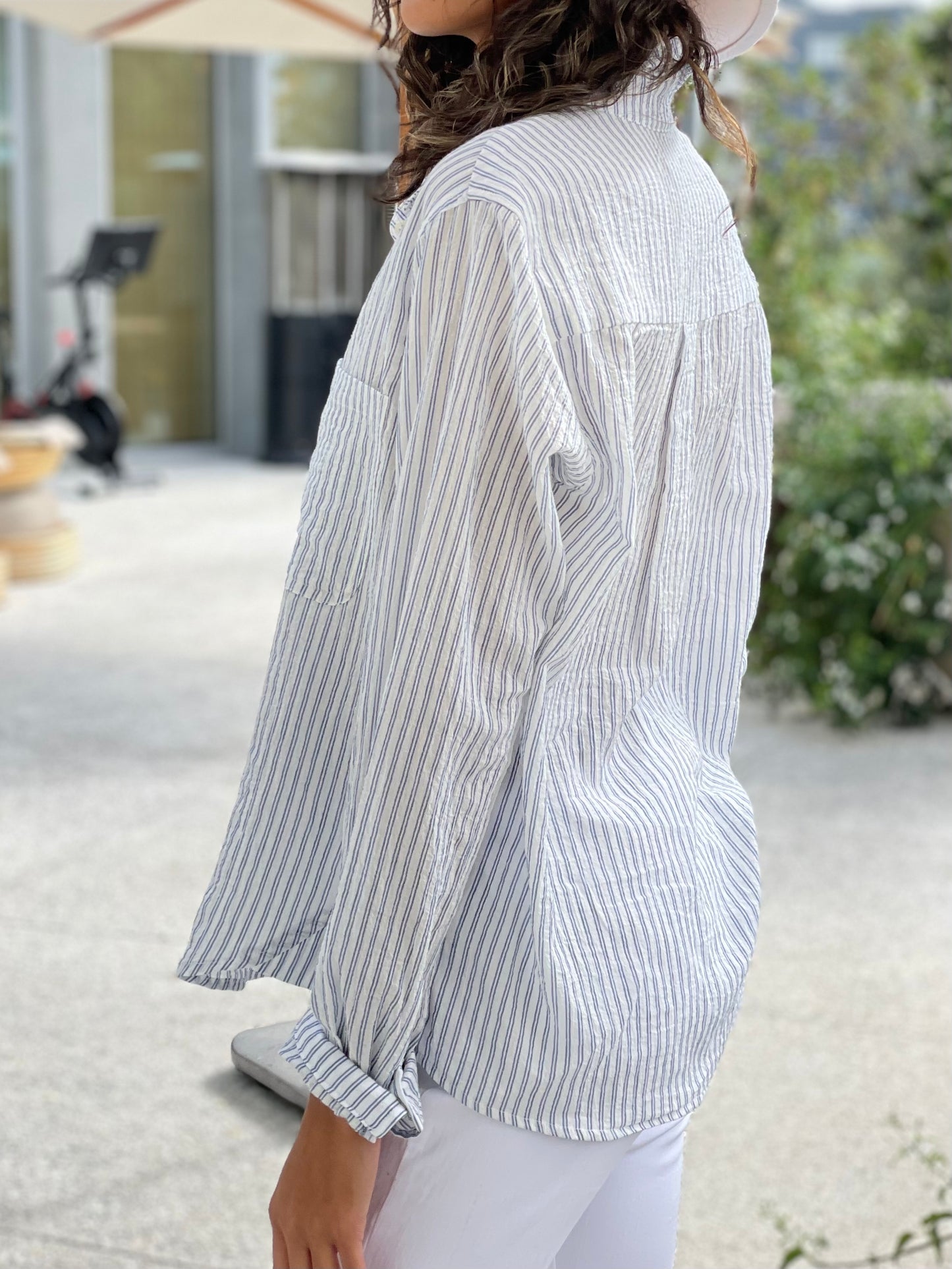 Boyfriend Shirt Stipe Cotton -White Stripe