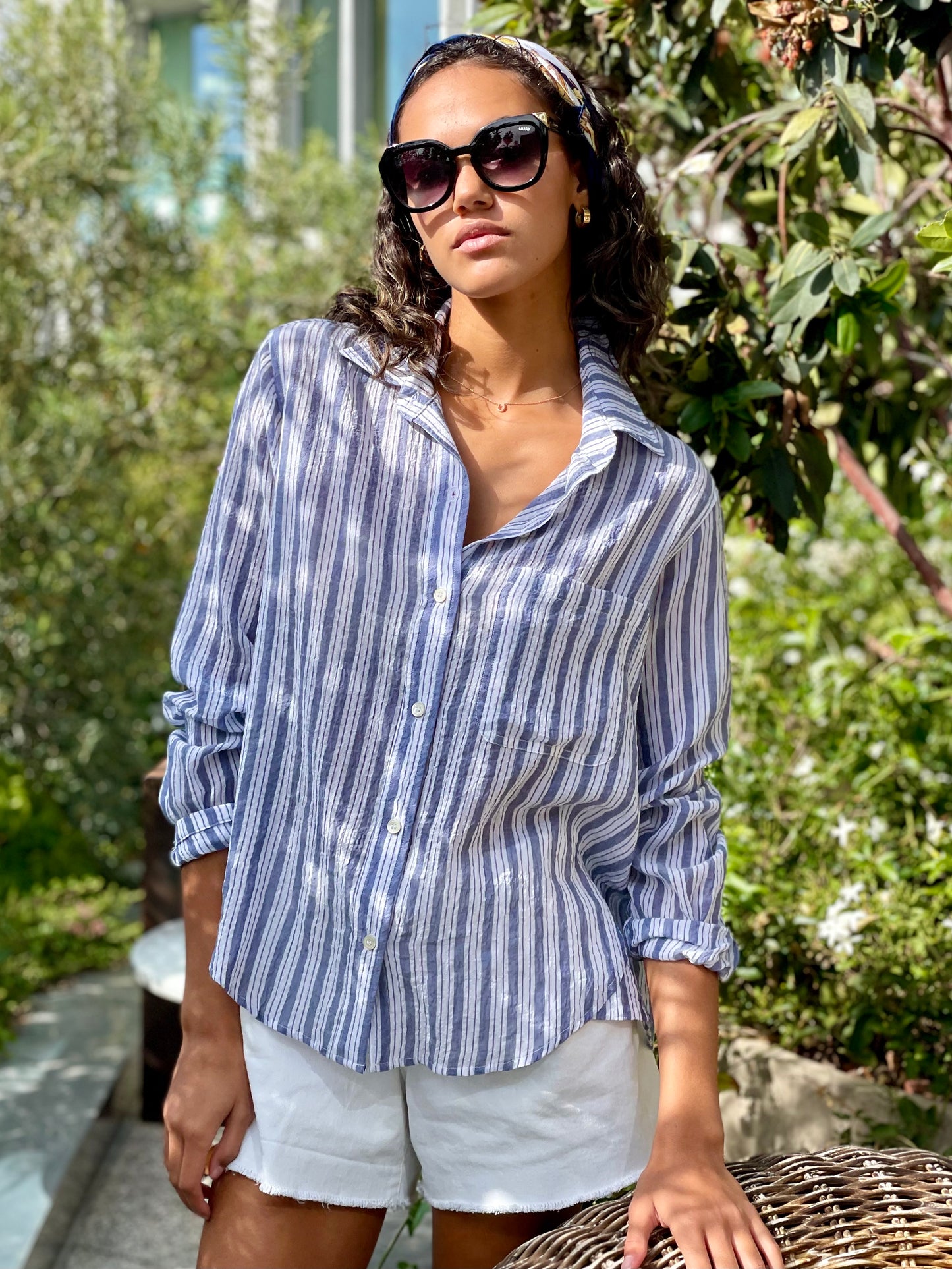 Boyfriend Shirt Stipe Cotton -Navy Stripe