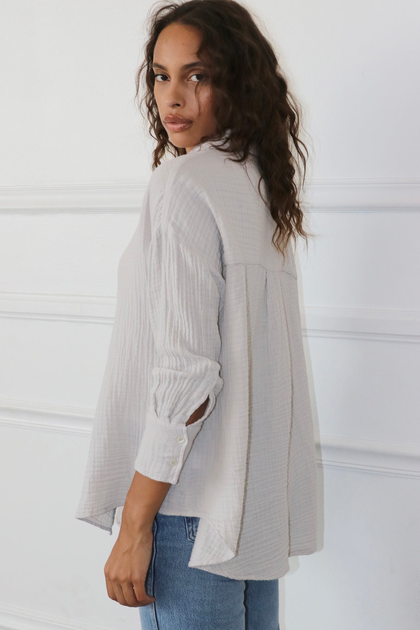Drop Shoulder Top Gauze -Birch