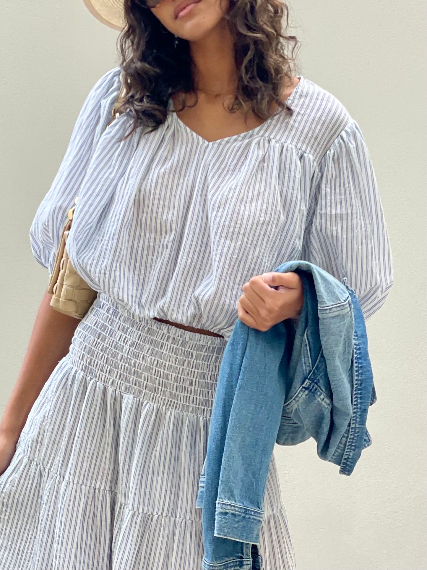 Peasant Top Stripe Cotton - White Stripe