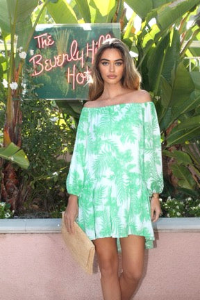 Capri Mini Dress Gauze- Green Palm