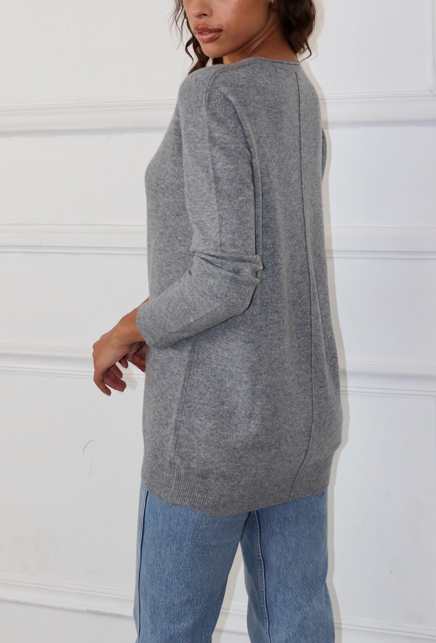 Boyfriend V Neck Sweater Heather Grey