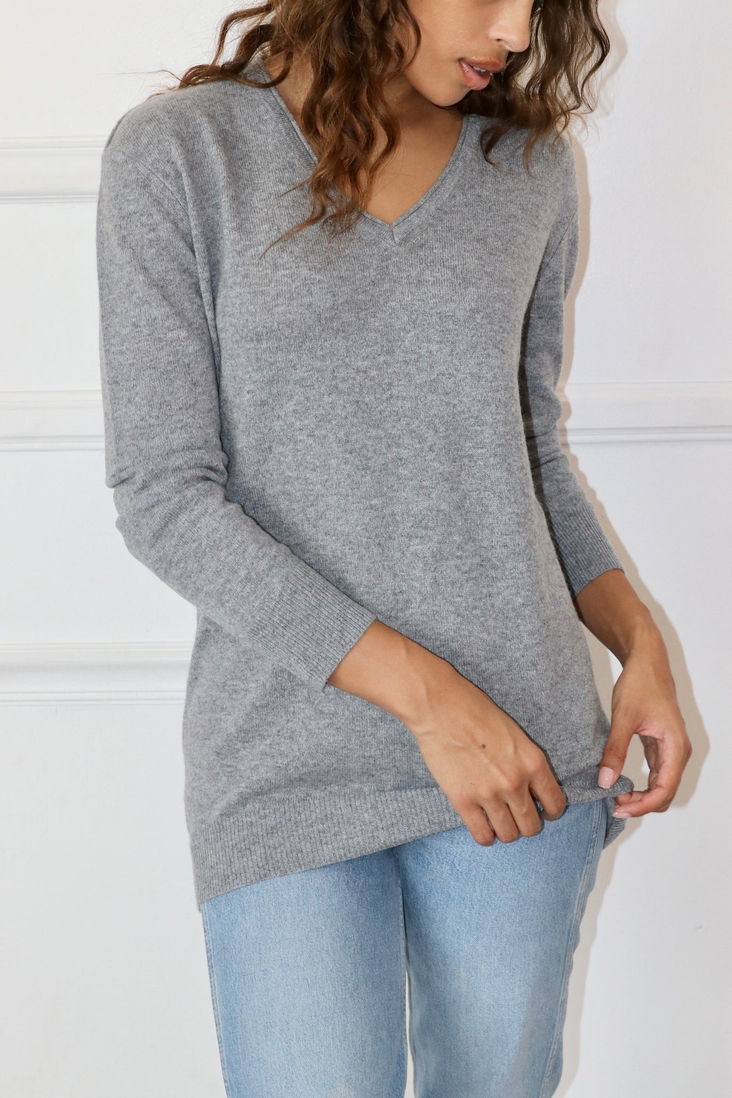 Boyfriend V Neck Sweater Heather Grey