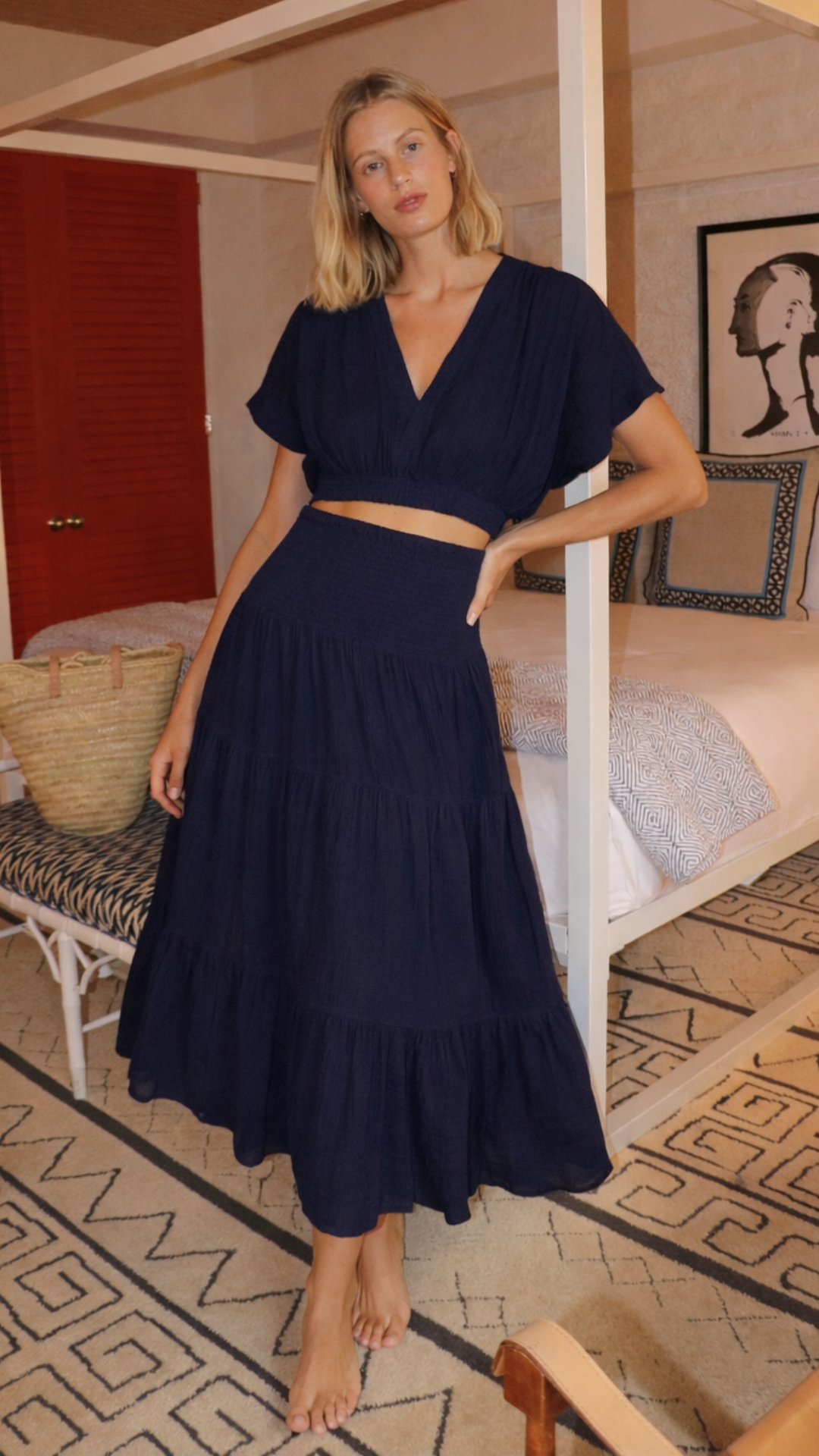 Smocked Maxi Skirt Gauze - Navy