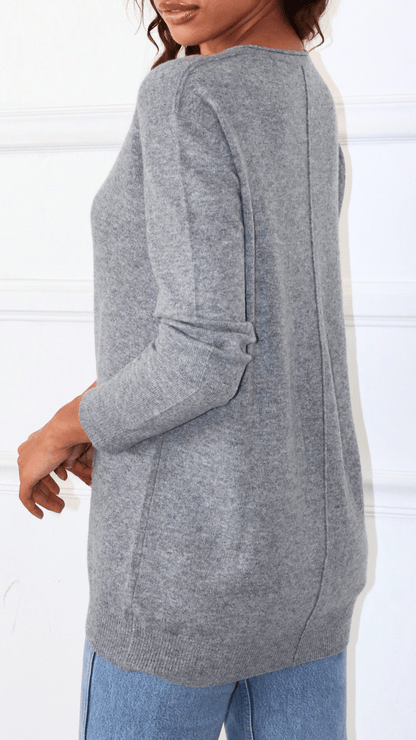 Boyfriend  V Neck Sweater Heather Grey