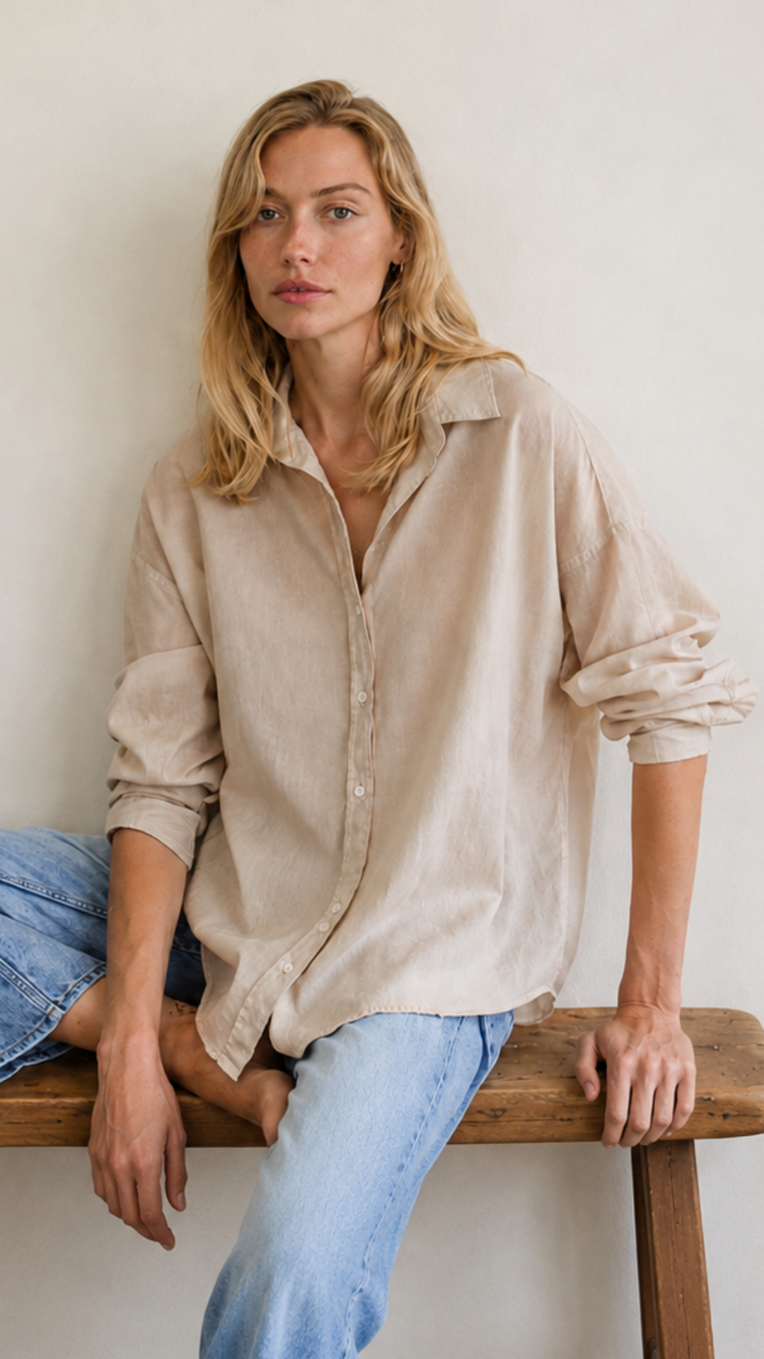Drop Shoulder Shirt Cotton Blend - Light Tan