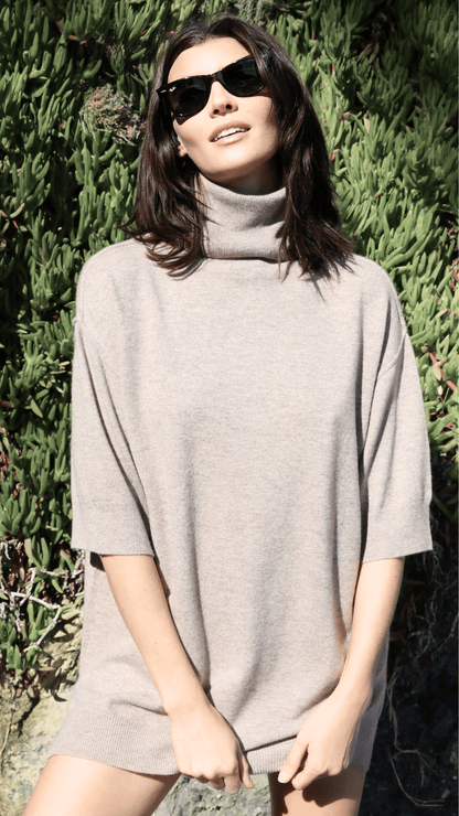 3/4 Sleeve Turtle Neck- Cobblestone