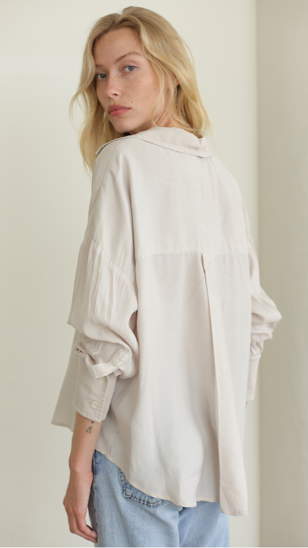 Drop Shoulder Shirt Lyocell Silk - Taupe