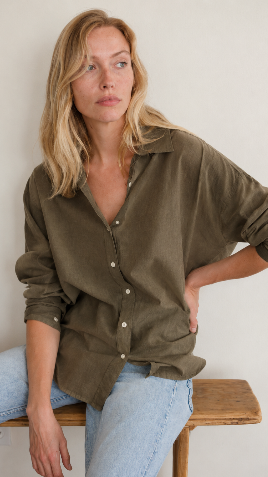Drop Shoulder Shirt Cotton Blend - Military