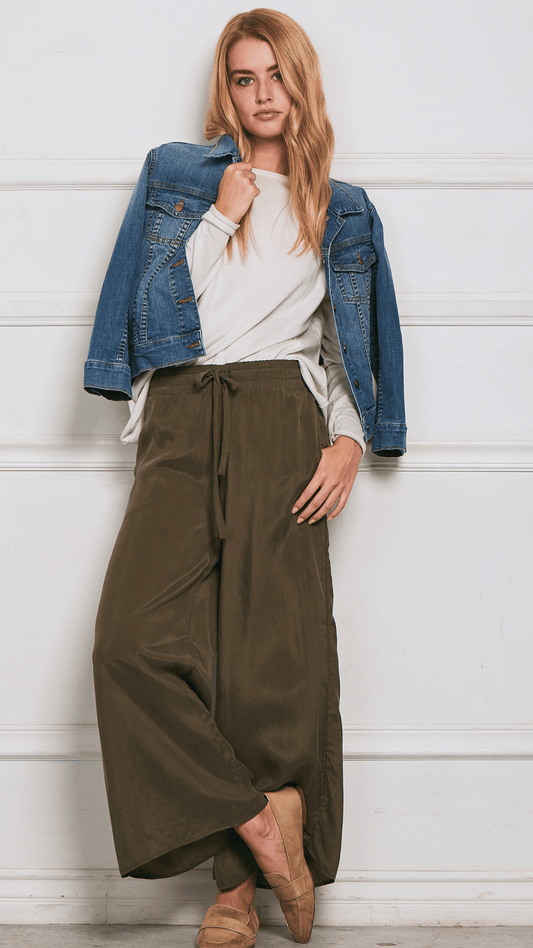 Wide Leg Pant Washed Cupro - Olive