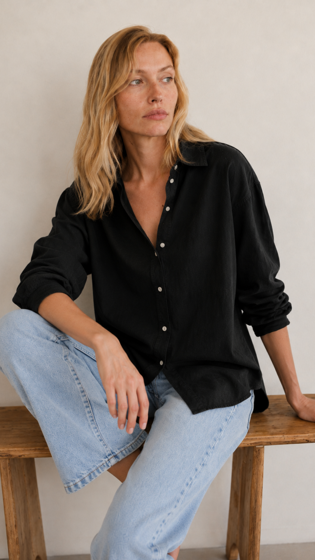 Drop Shoulder Shirt Cotton Blend - Black