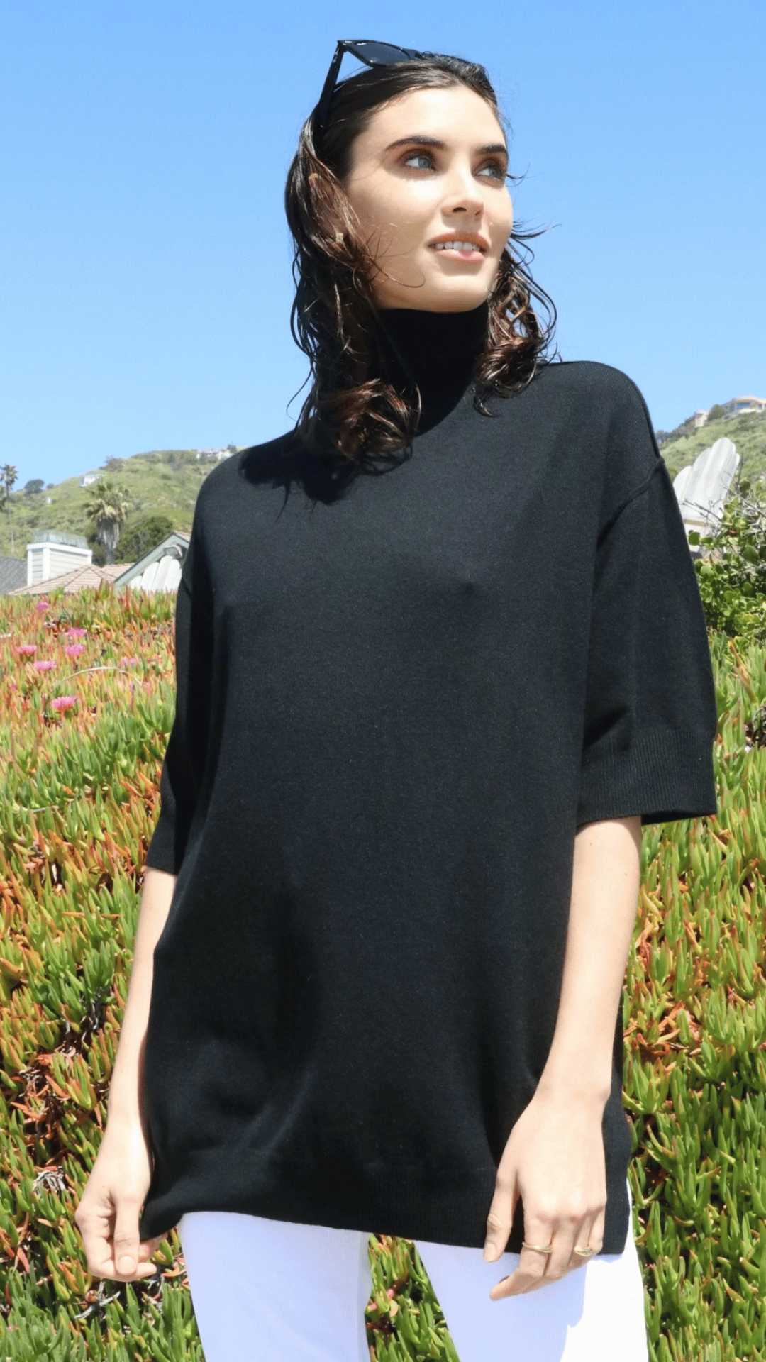 3/4 Sleeve Turtle Neck- Black