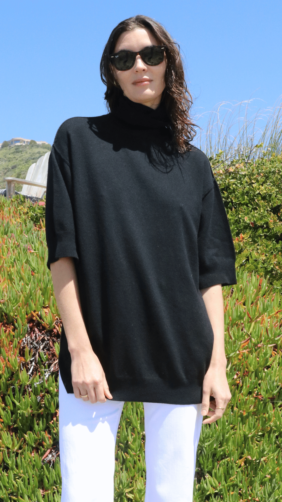 3/4 Sleeve Turtle Neck- Black