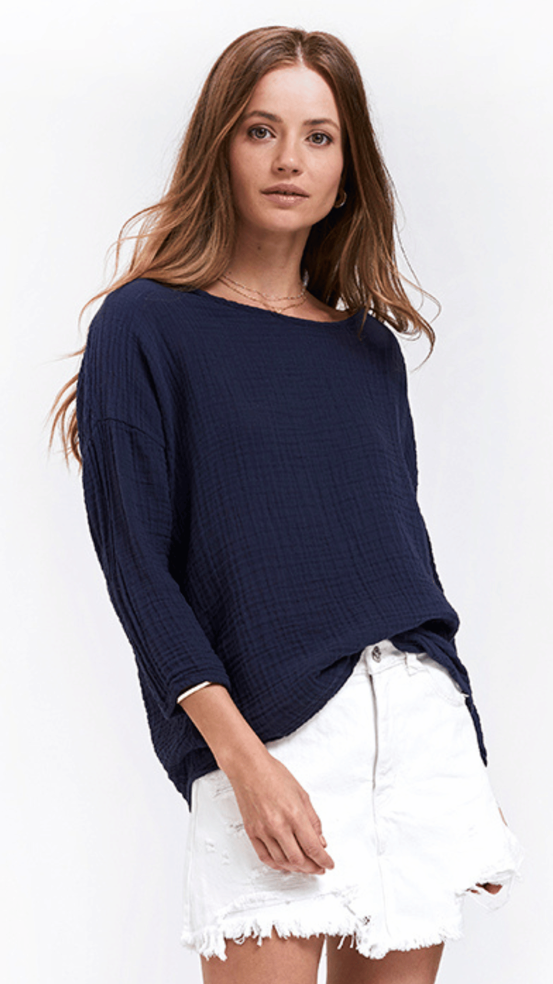 Off The Shoulder Top Gauze - Navy