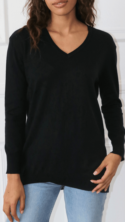 Boyfriend  V Neck Cotton Cashmere Black