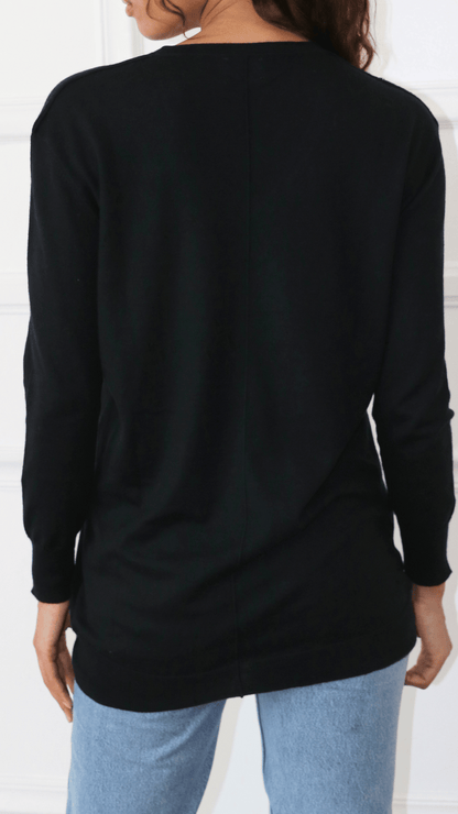 Boyfriend  V Neck Cotton Cashmere Black