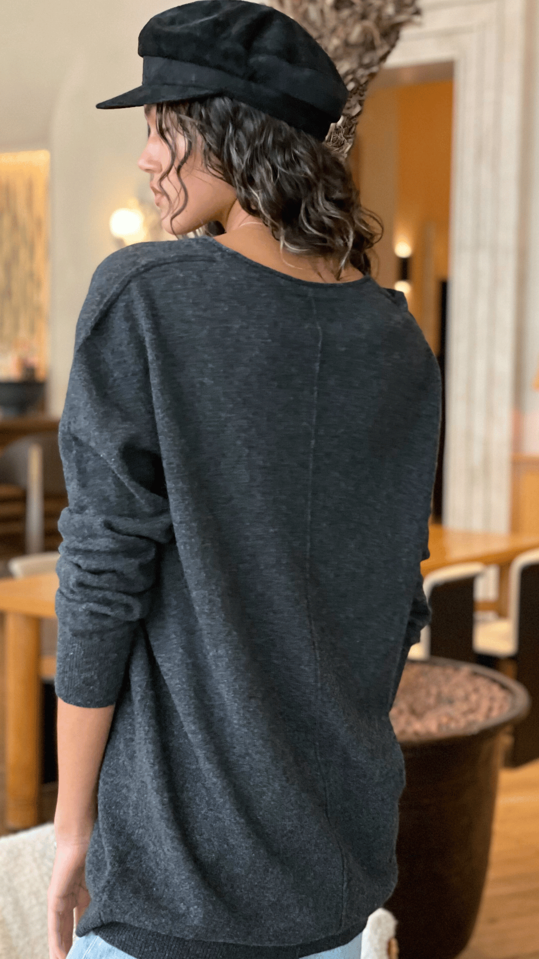 Boyfriend  V Neck Sweater Crow