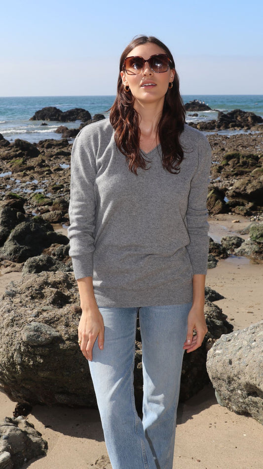 Boyfriend  V Neck Sweater Heather Grey