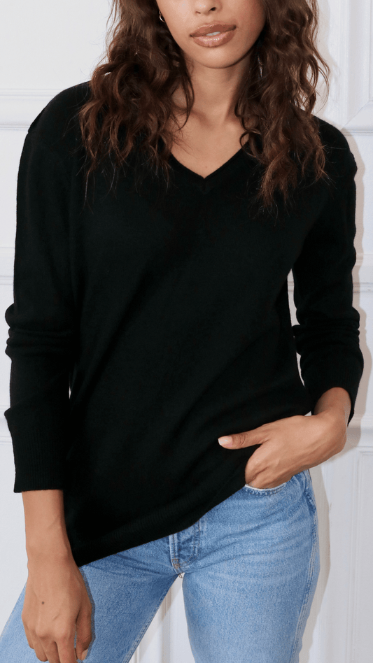 Boyfriend  V Neck Sweater Black