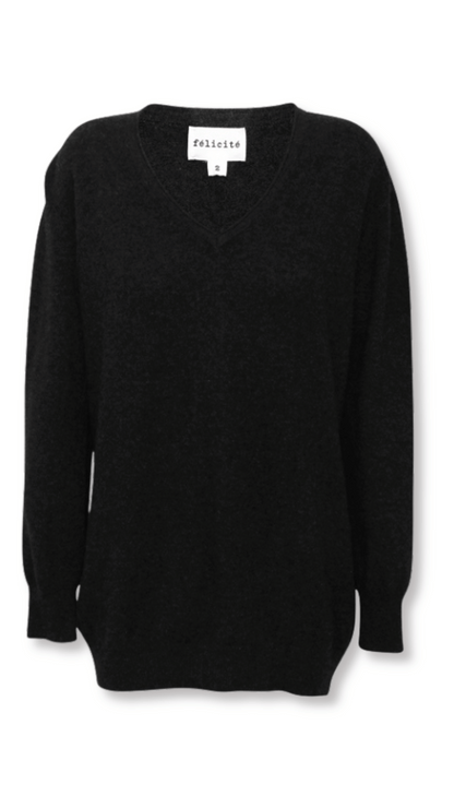 Boyfriend  V Neck Sweater Black