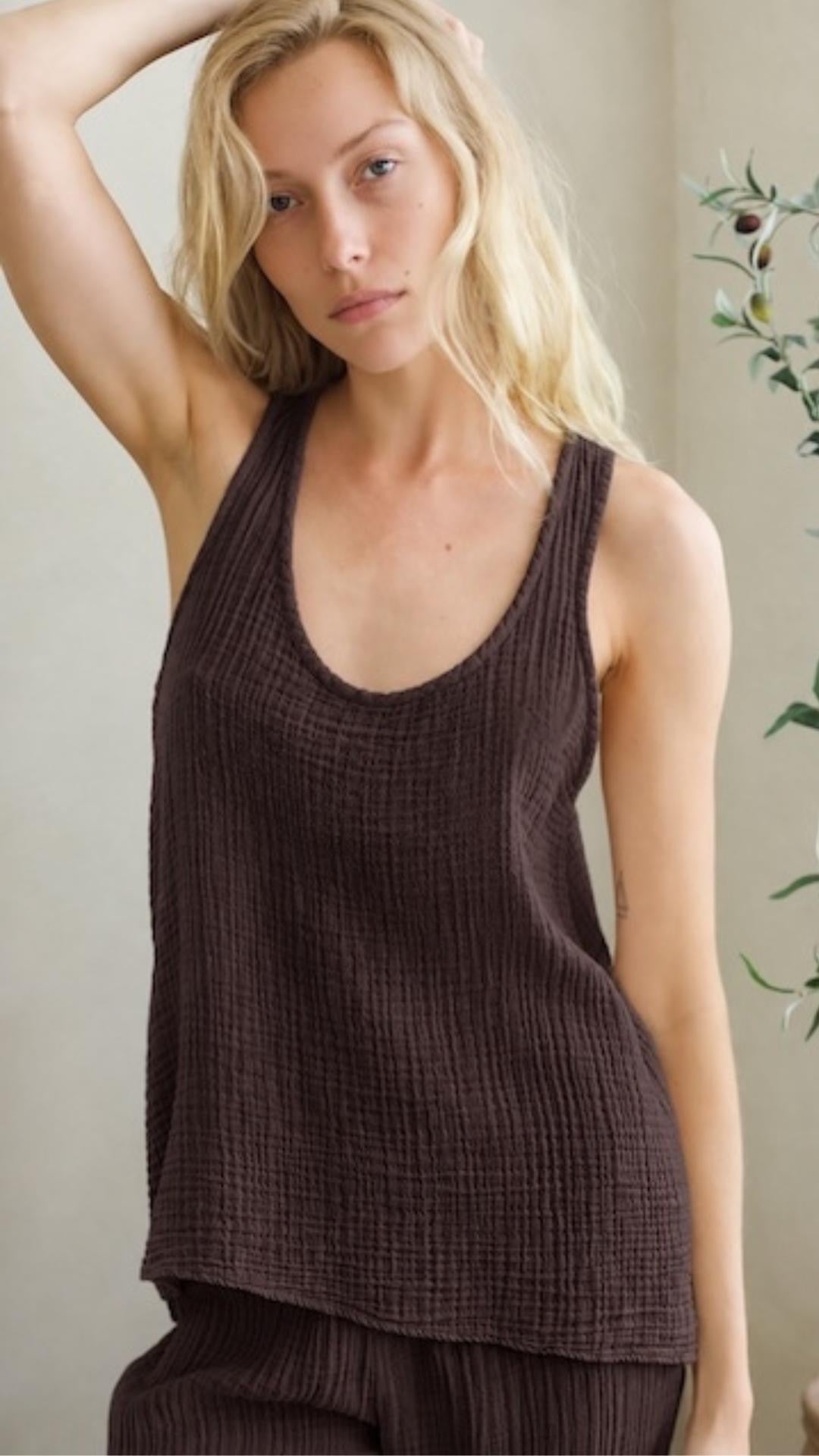 Racerback Tank Gauze - Bark