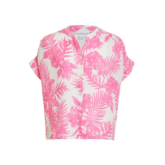 Short Sleeve Top Cotton Gauze -Pink Palm