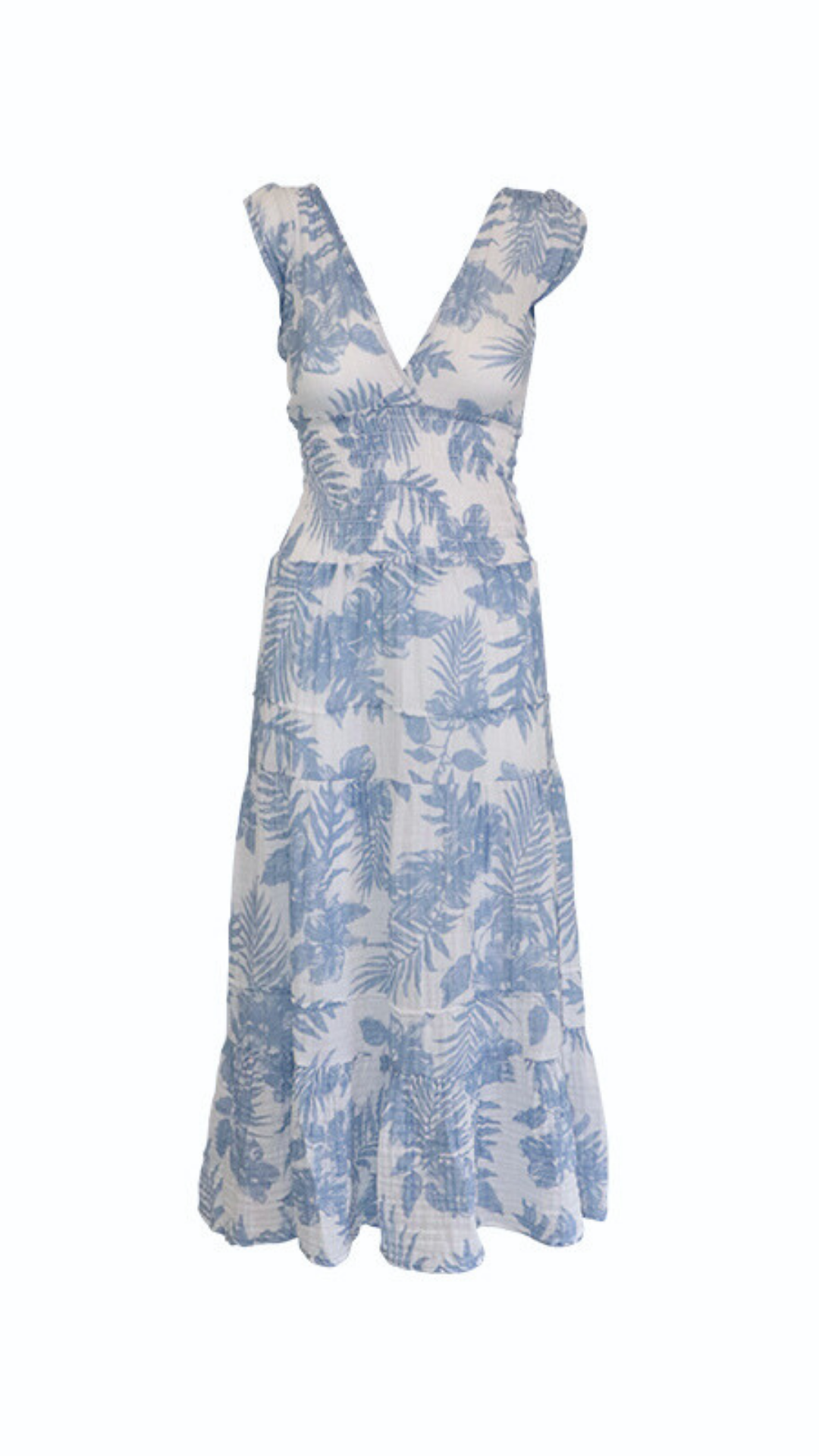 Smock Dress Gauze - Sky Palm