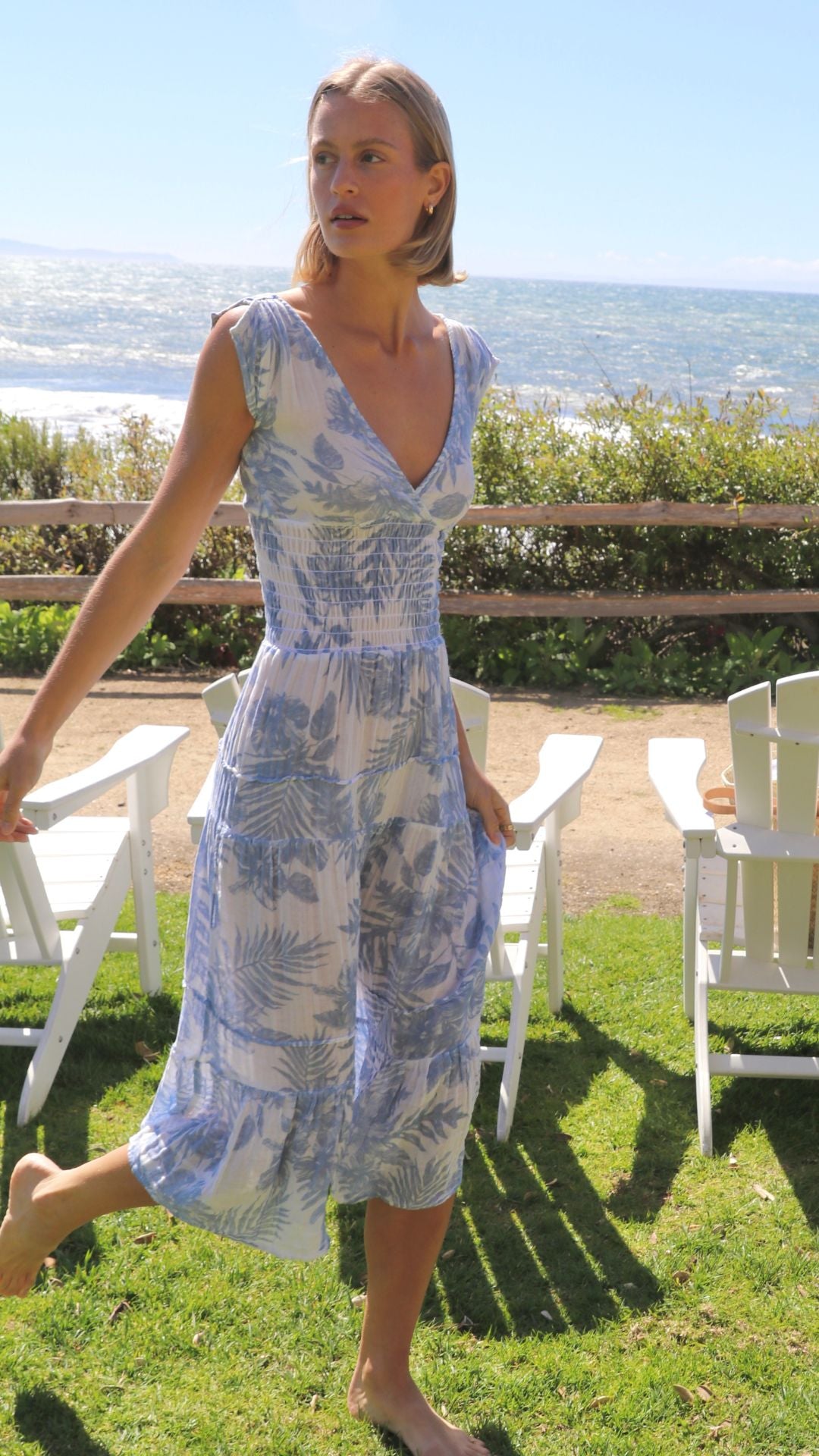 Smock Dress Gauze - Sky Palm