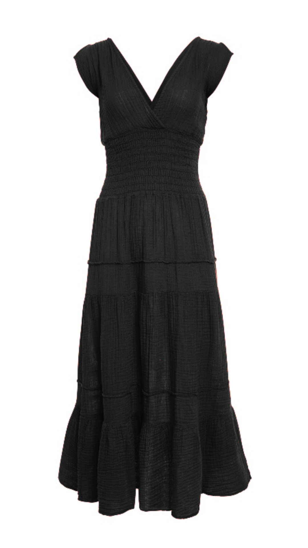 Smocked Dress Cotton Gauze - Black