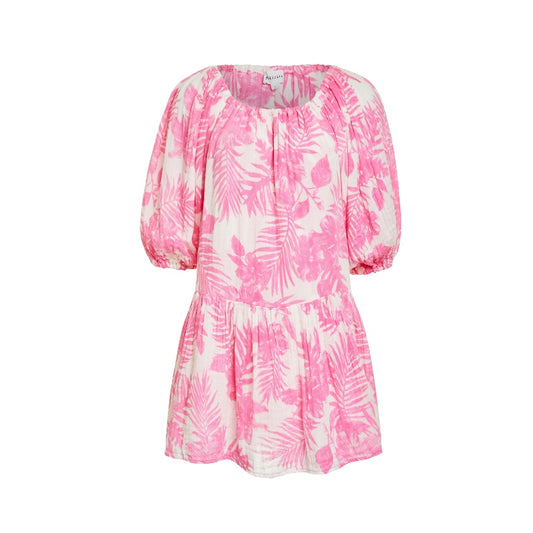Capri Mini  Dress Gauze- Pink Palm