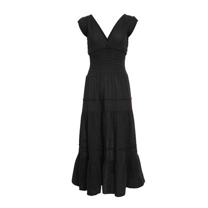 Smocked Dress Gauze -  Black