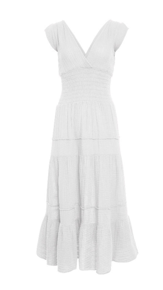 Smocked Dress Gauze  - White