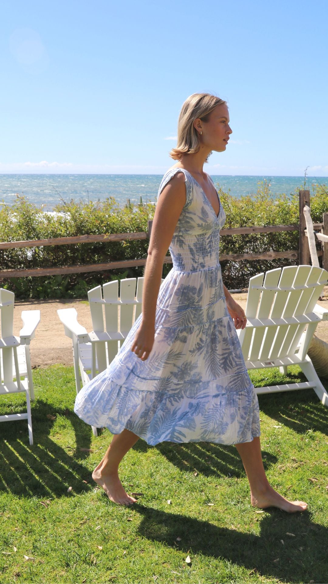 Smock Dress Gauze - Sky Palm