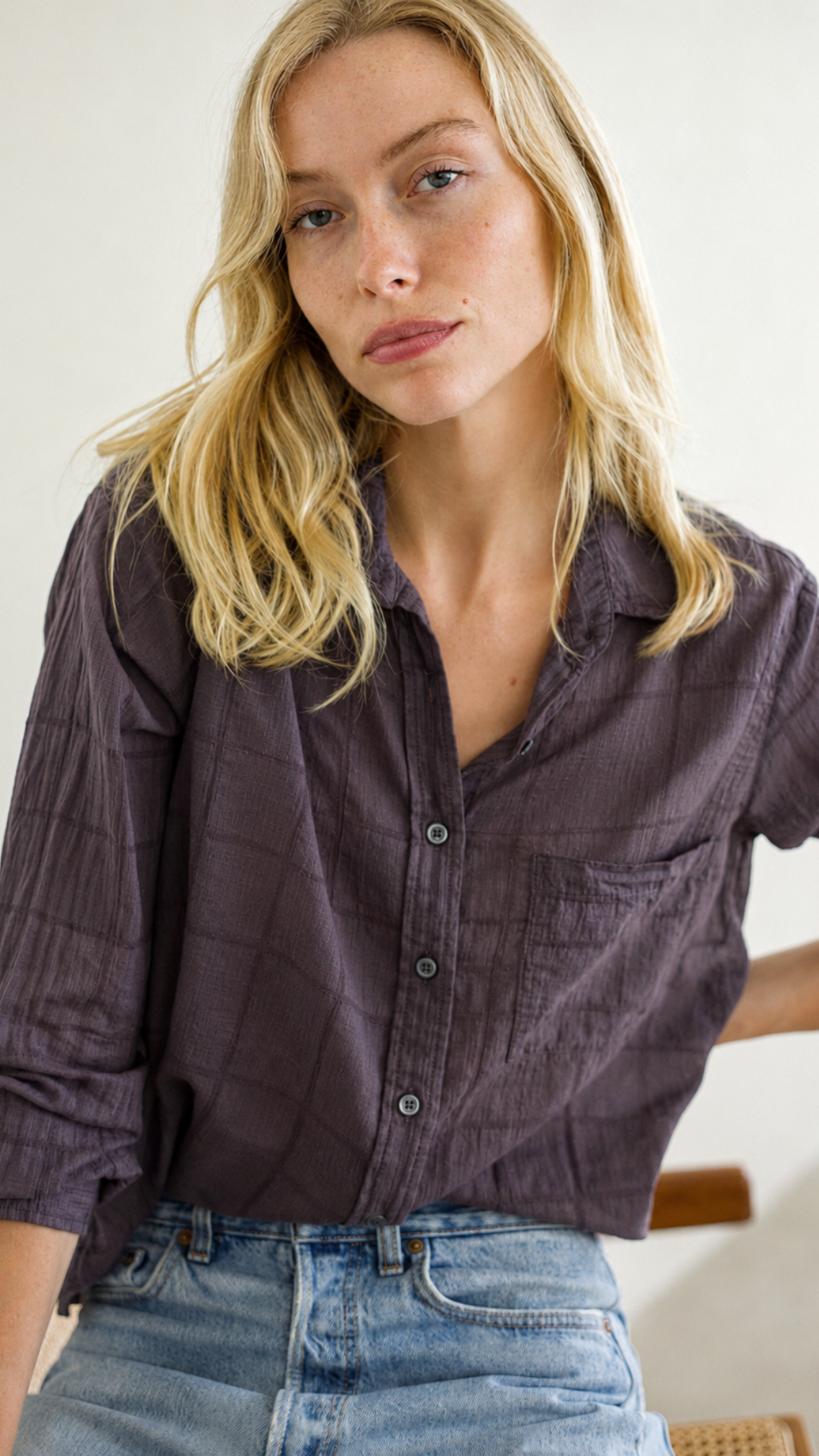Boyfriend Top Check Cotton - Bottega