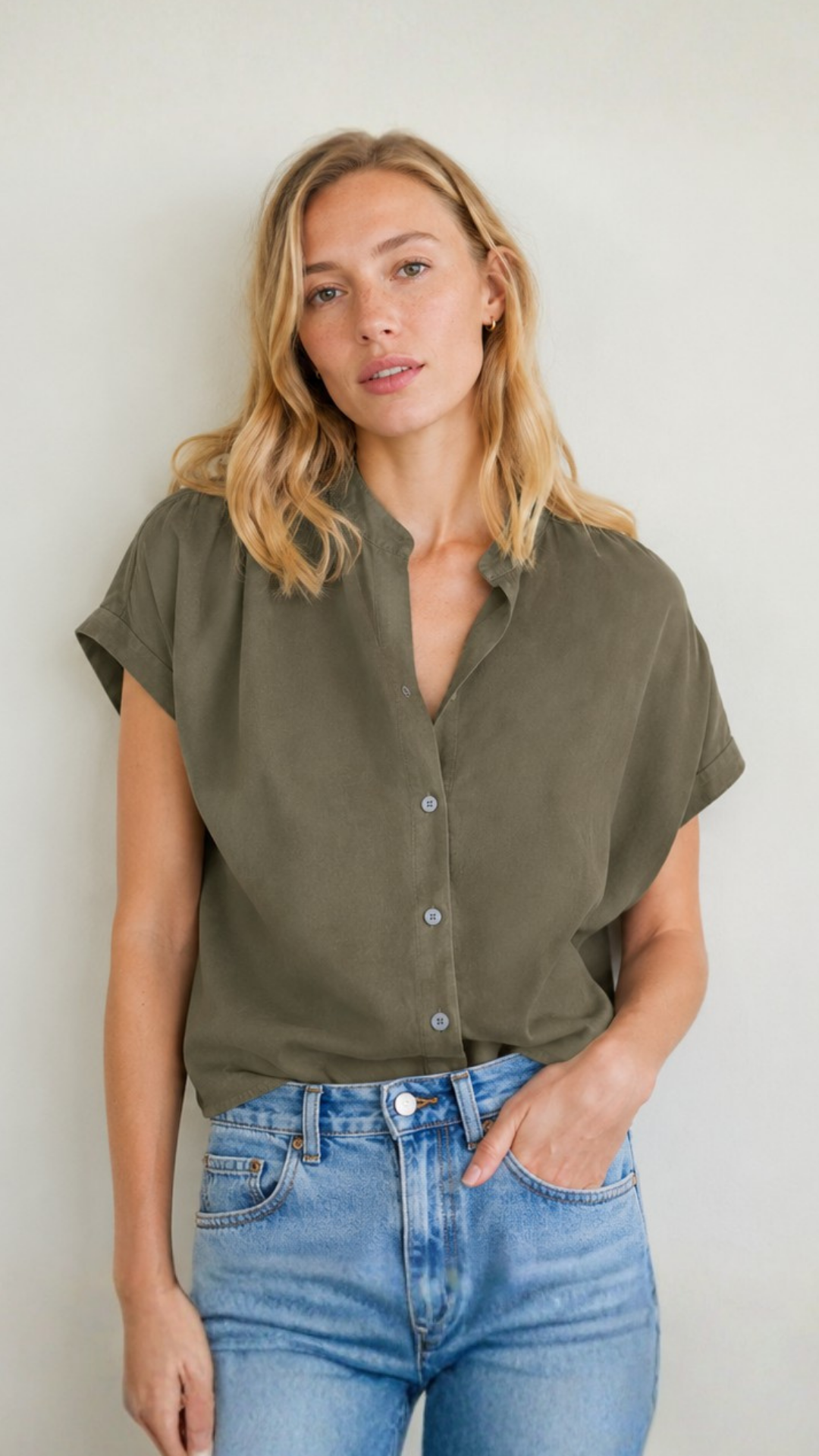 Short Sleeve Top Linen - Military