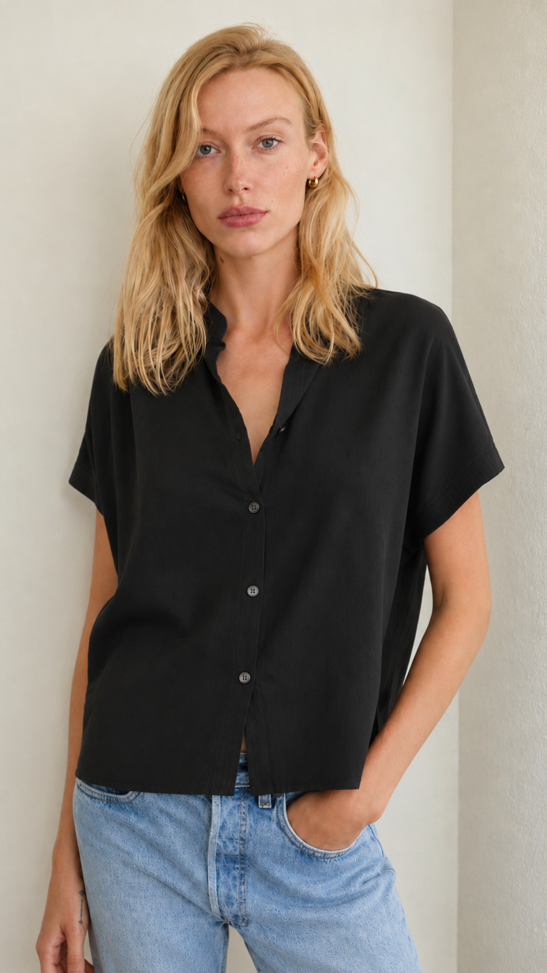 Short Sleeve Top Linen - Black