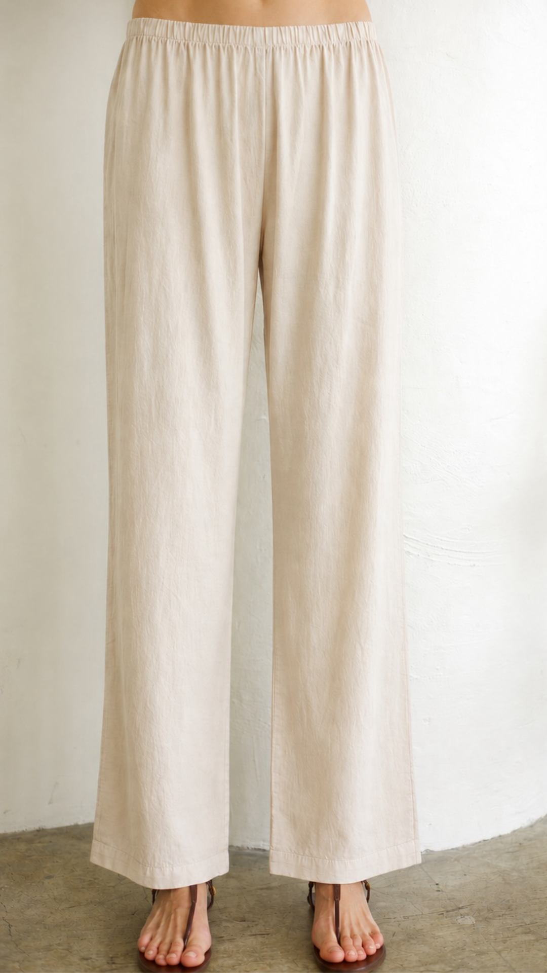 Elastic Band Pant Linen - Light Tan